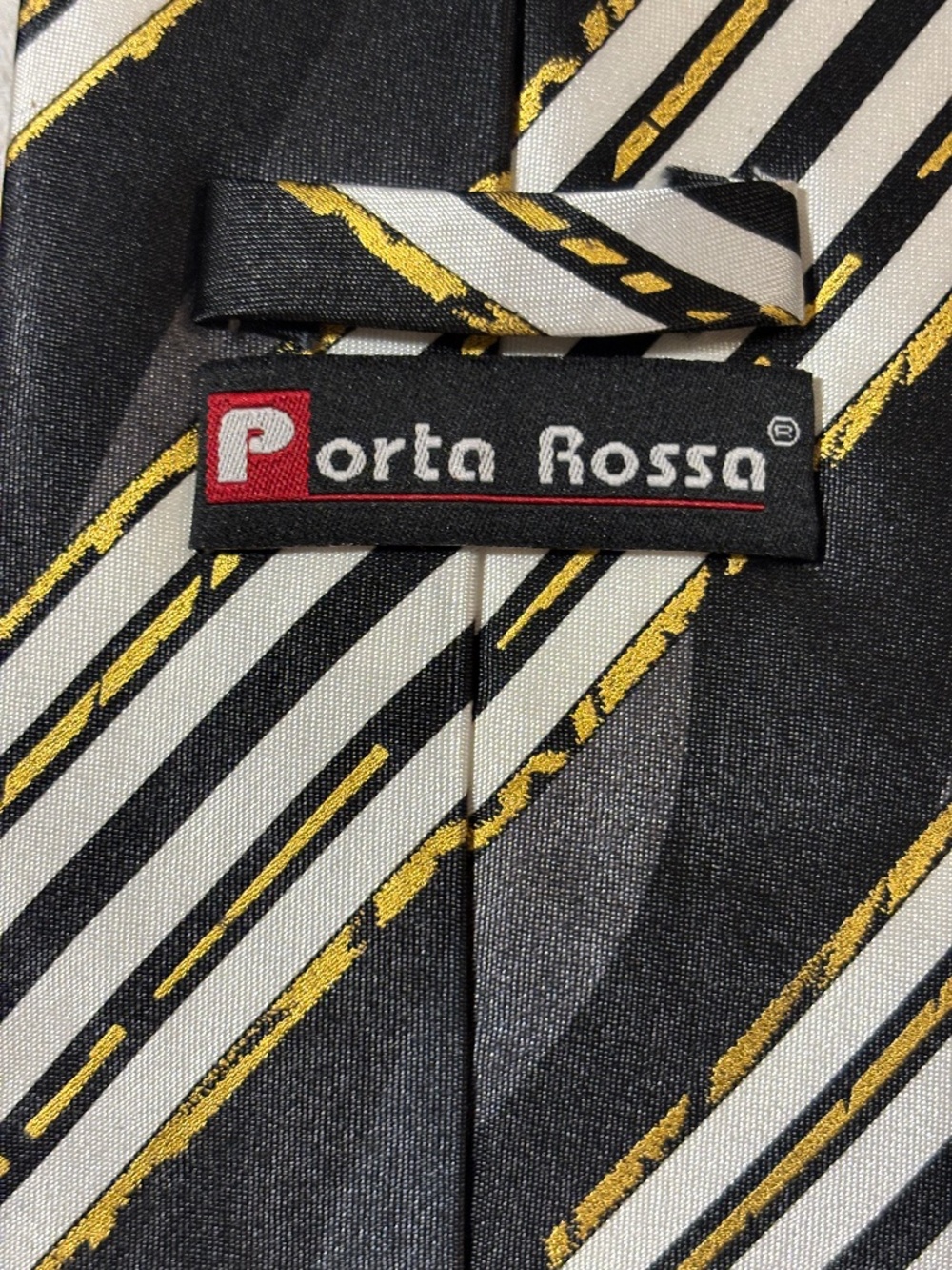 Porta Rossa Geometric Striped Tie Black Gold White Vintage